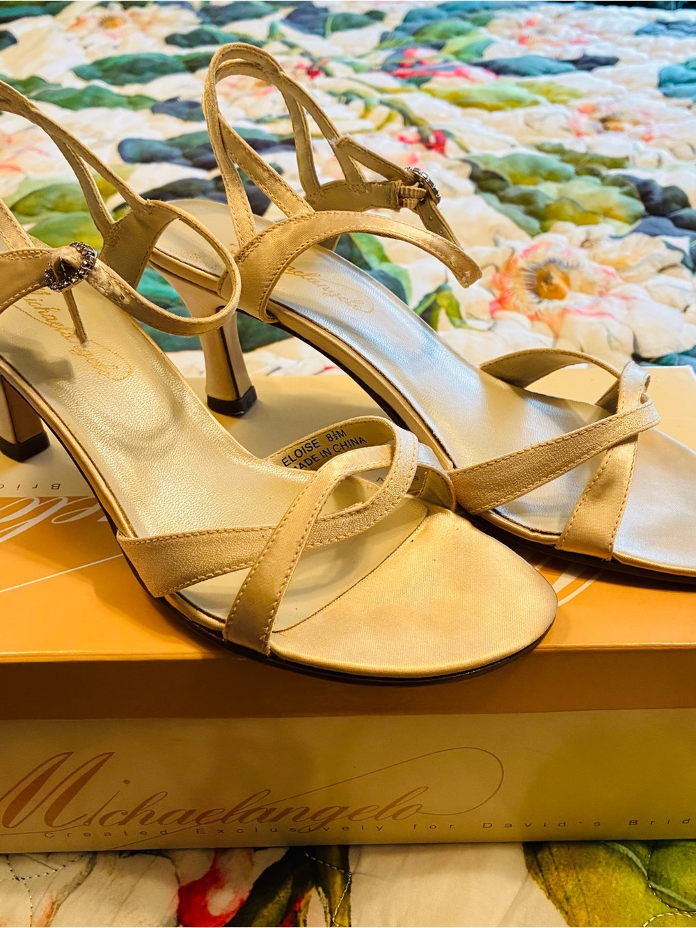 Michaelangelo Champagne Strappy Mid Heel Sandals